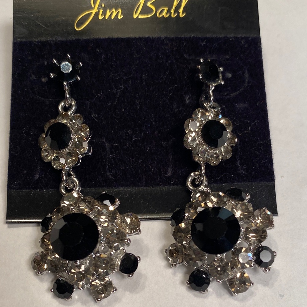 Jim Ball Black Crystal Cluster Drop Earrings